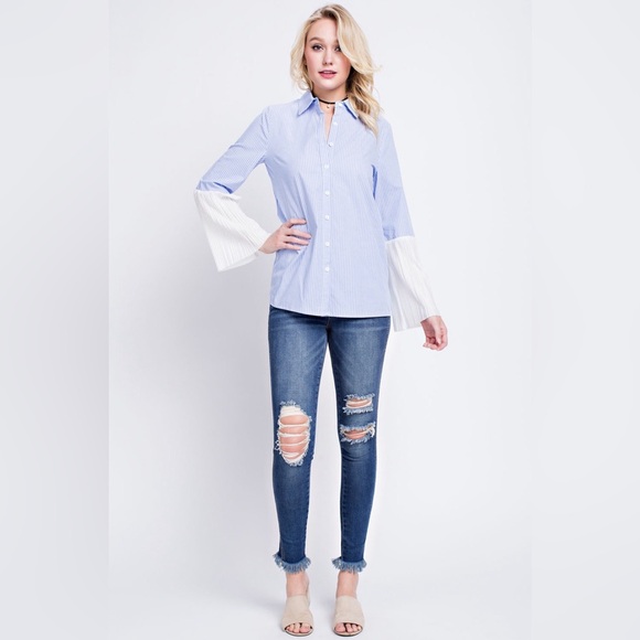 Light blue and white pinstripe button up - Picture 3 of 8